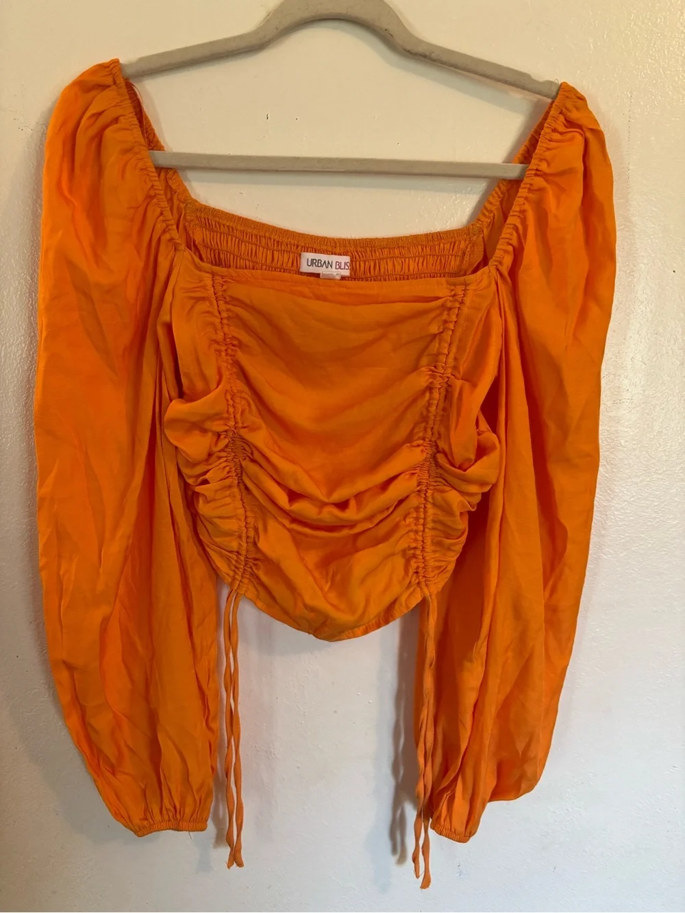 Urban Bliss Bright Orange Ruched Long-Sleeve Crop Blouse
